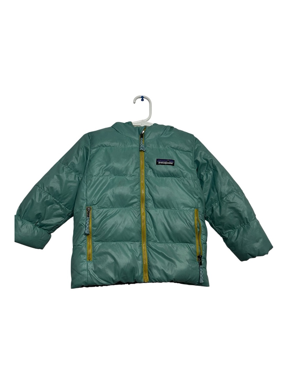 Patagonia Toddler unisex Hi-Loft Duck Down Hoodie green Puffer Jacket Size 2T